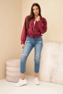Damen-Baumwollbluse zum Zuknöpfen mit Bindung unten bordeaux