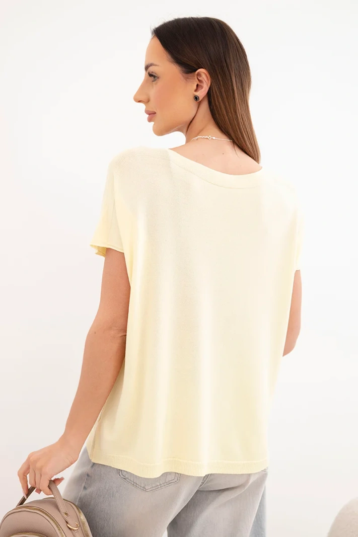 Dámská viskózová oversize halenka s krátkým rukávem a kulatým výstřihem žlutá