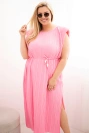 Women's Plus Size viscose pleated dress with tie light pink