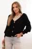 Damenpullover mit V-Ausschnitt und goldenen Knöpfen, schwarz