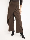 Moteriškos kelnės iš viskozės su plačia klešne ir klostėmis rudos