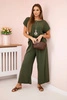 Viskose-Set plissierte Bluse + Hose khaki