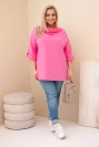 Damenbluse Plus Size aus Baumwolle mit lockerer Passform und Wasserfall-Ausschnitt hellrosa