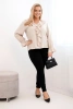 Plus Size women's viscose blouse with frill and decorative brooch beige