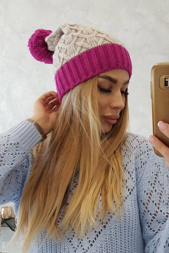 Bibiana vilnonė kepurė K264 šviesiai violetinė+šviesiai smėlio spalvos