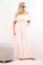 Damen-Plus-Size-Jumpsuit mit Rüsche und kurzen Ärmeln Puderrosa