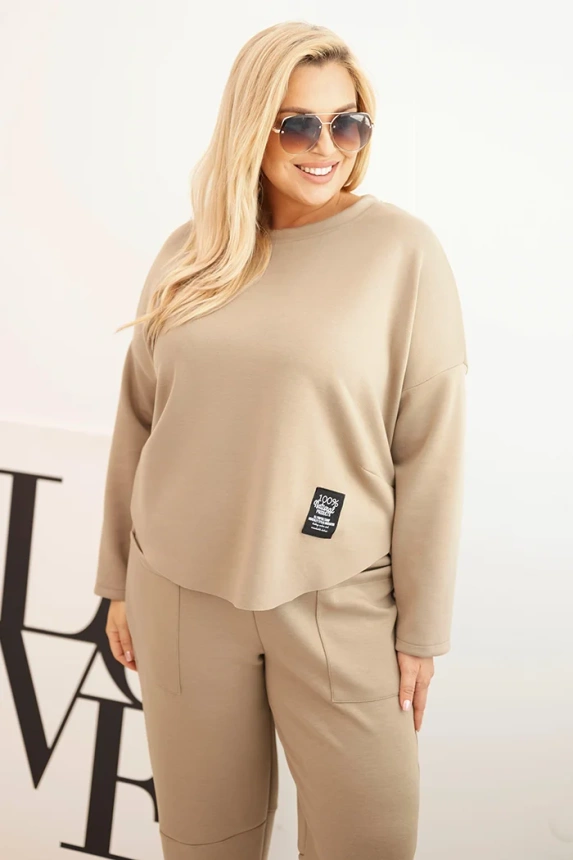 Damen Komplettset Plus Size Butter Sweatshirt und Hose mit Taschen fango