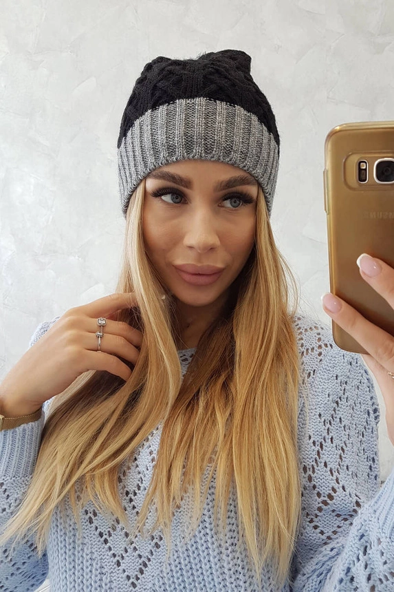 Bibiana vilnonė kepurė K264 tamsiai pilka+juoda