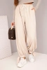Damenhose mit weitem Bein und Bindung am Saum beige