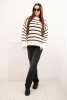 Women's loose-fitting striped sweater with wool ecru