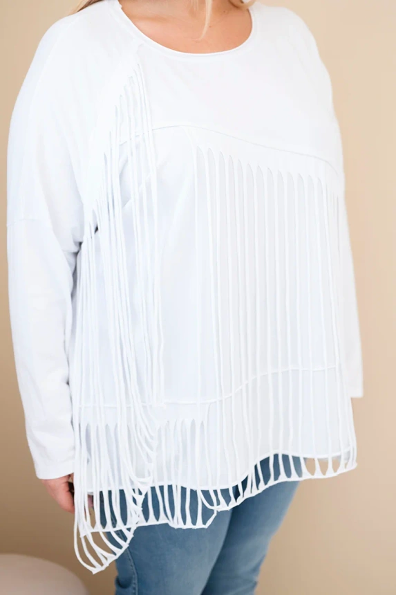 Dámská bavlněná blůza Plus Size s třásněmi bílá