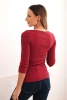 Women's ribbed blouse with 3/4 sleeves and decorative patch maroon