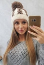 Dámská čepice s bambulí Rozalia K323 mocca+ecru