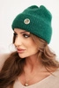 Women's winter fluffy hat with decorative button green