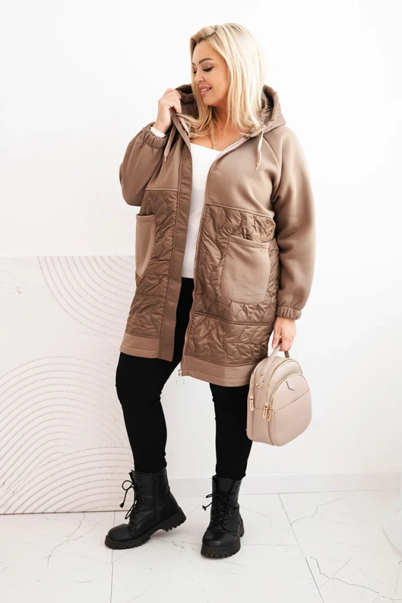 Damen Steppjacke Plus Size mit Kapuze und großen Taschen fango