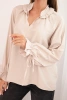 Women's viscose blouse with a V-neck and ties at the sleeves beige
