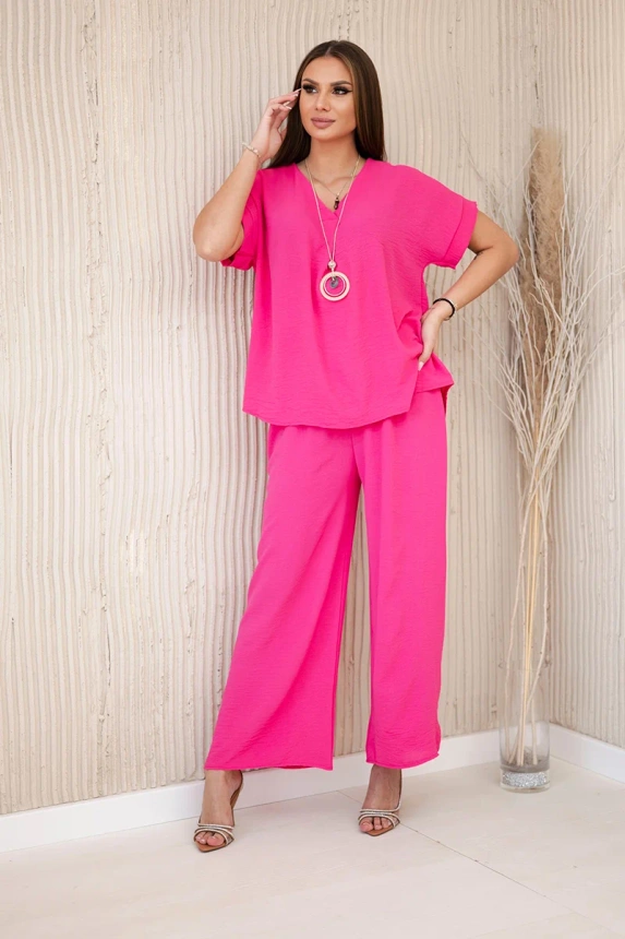 Set mit Halskette blusen + hose rosa