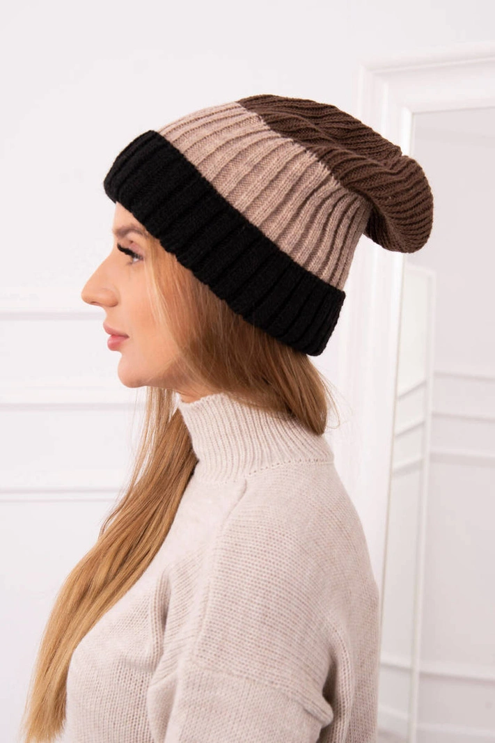 Cap with fleece Bojana K265 black+beige+cappuccino