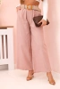 Women's linen trousers with wide legs and a belt dark pink