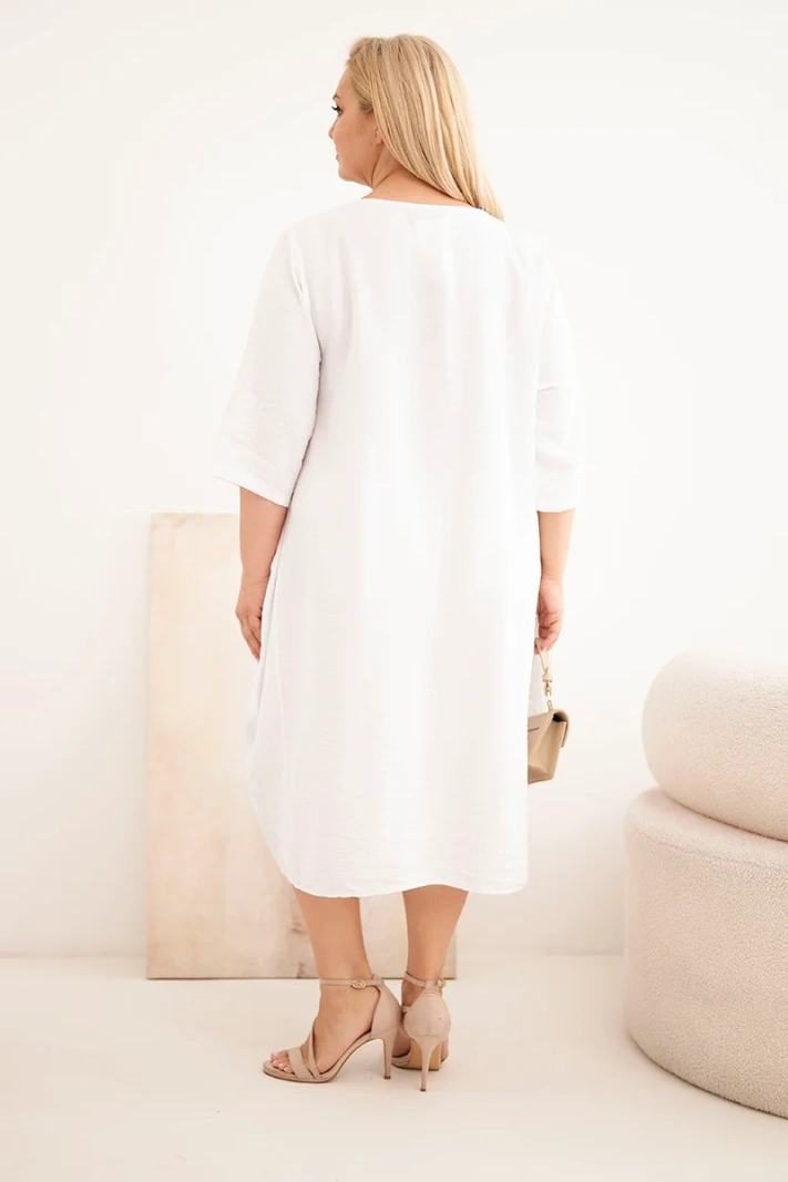 Women's Plus Size Viscose Dress with Pockets Short Sleeve white