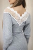 Women's dress with 3/4 sleeves and lace on the back grey