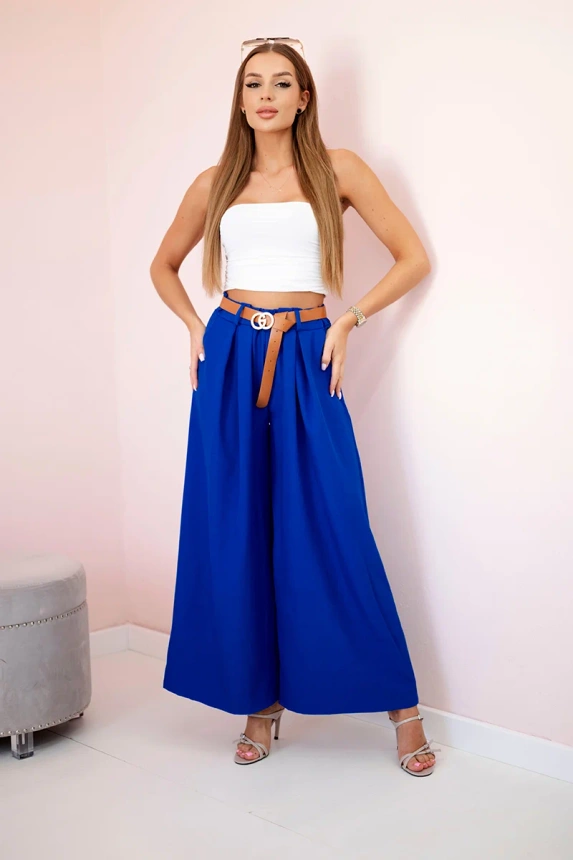 Hose mit weitem Bein und Gürtel kornblumenblau