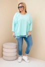 Dámska bavlnená blúzka Plus Size s třásňami mätová
