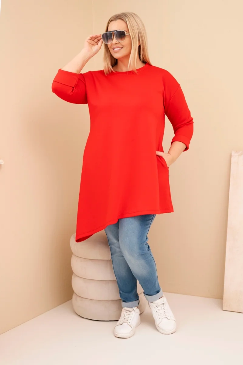 Sukienka damska Plus Size z wiskozy z luźnym fasonem i długim rękawem czerowna