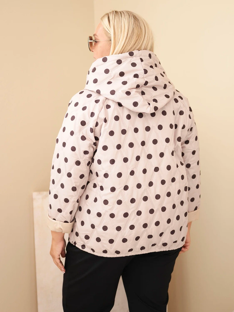 Plus Size women's jacket with polka dots and hood beige