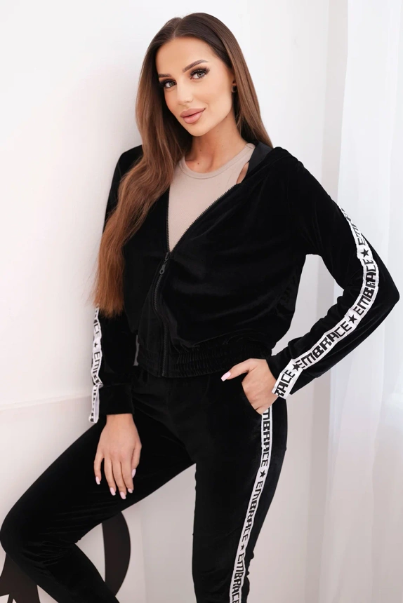 Velor set with decorative stripes black