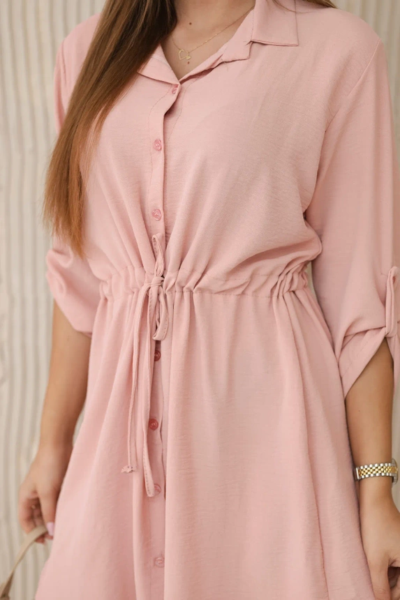 Kleid mit Knopfverschluss und Bindeband in der Taille dunkles Puderrosa