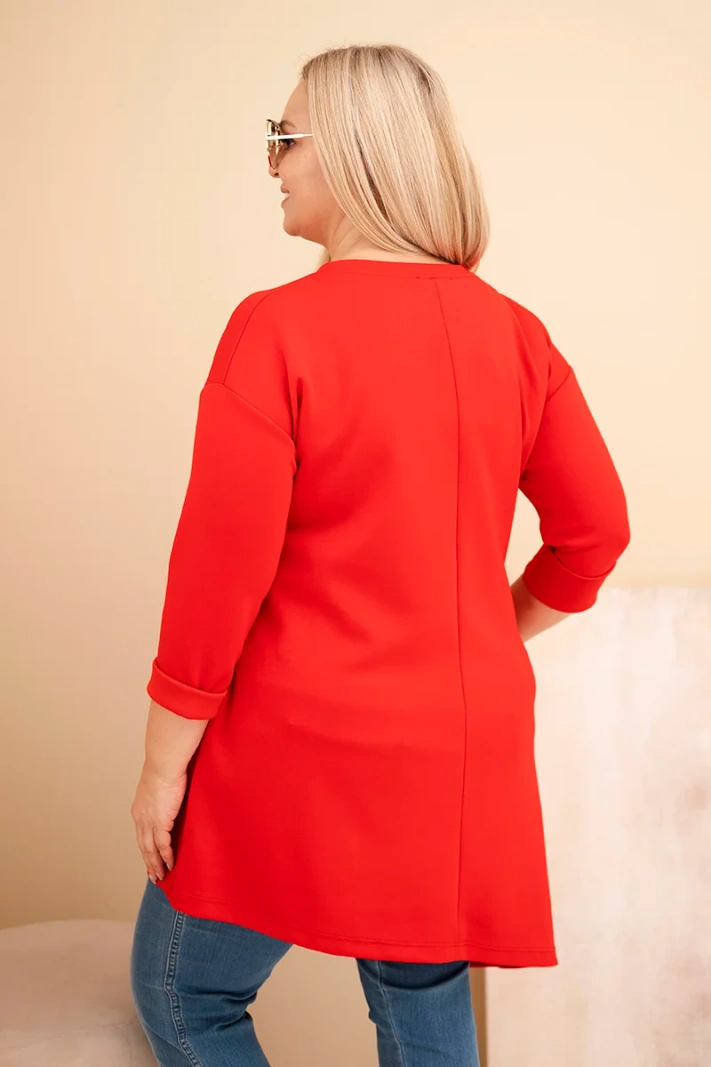 Damenkleid Plus Size aus Viskose mit lockerer Passform und langen Ärmeln rot