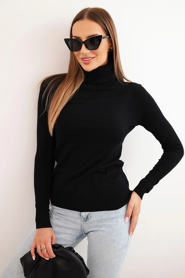 Women's viscose sweater with a turtleneck and long sleeves black