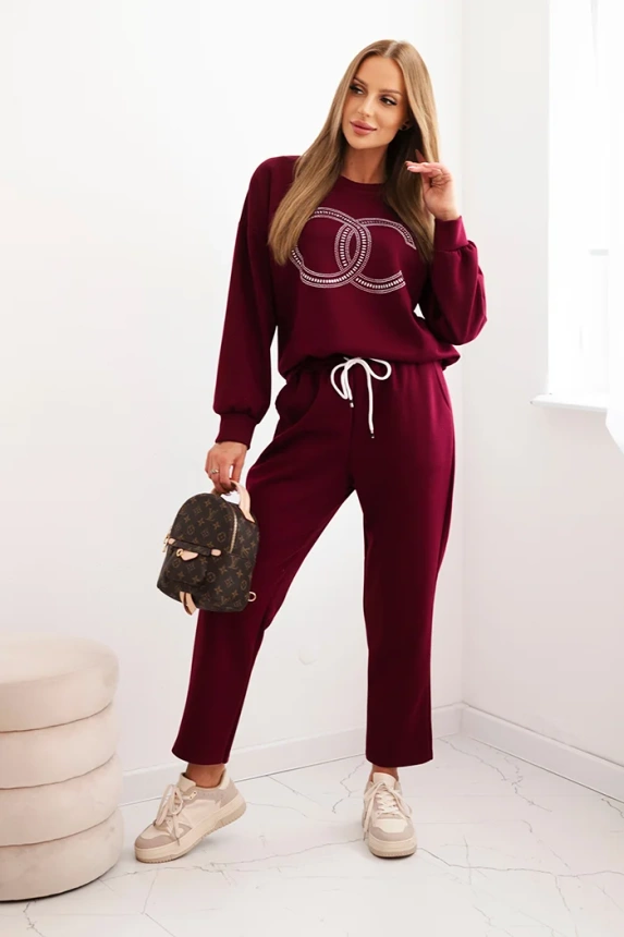 Women's set made of viscose with decorative pattern and pants plum