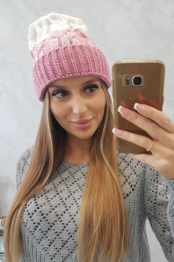 Dámska čiapka Samara K346 púdrová ružová+ecru