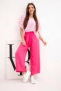 Women's viscose set with a striped blouse and wide trousers with an elastic waistband fuchsia