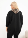 Plus Size women's viscose hoodie with leopard print inserts black