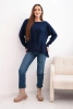 Women's sweater with a longer back and embossed star navy blue