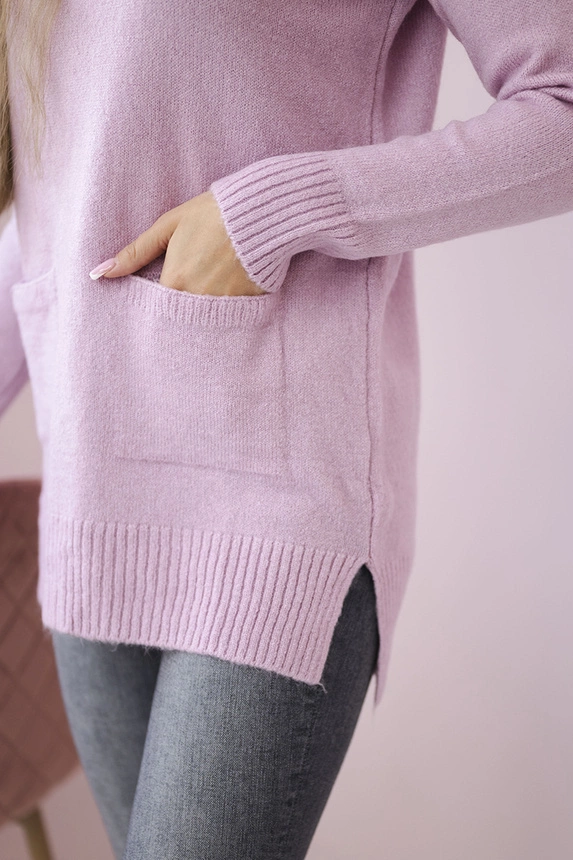 Sweater with stand-up collar purple