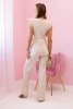 Women's jumpsuit with a decorative tie at the waist beige