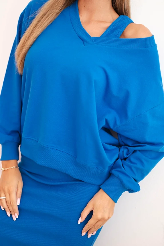 Set blouse + ribbed dress cornflower