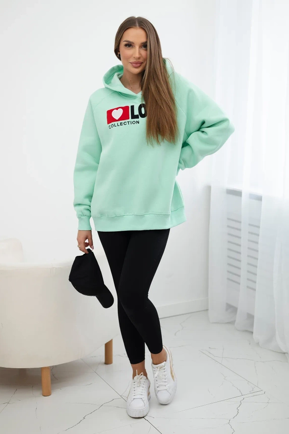 Isoliertes Baumwoll-Sweatshirt mit Kapuze Love Minze