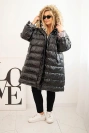 Damenjacke Plus Size mit Kapuze und Fell schwarz