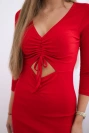 Geripptes Kleid mit gebundenem Halsausschnitt rot