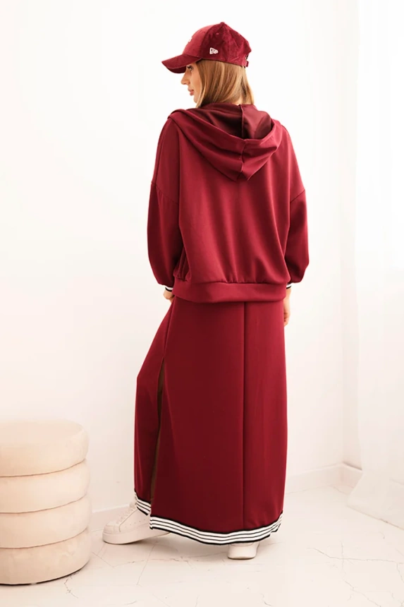 Women's set with viscose featuring a button-up blouse and a long dress burgundy