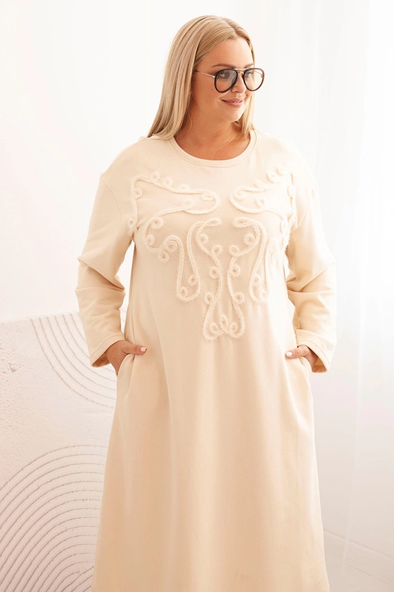 Moteriška Plus Size suknelė su medvilniniu siuvinėjimu beige