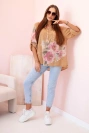 Women's cotton blouse with a floral pattern and buttons - camel