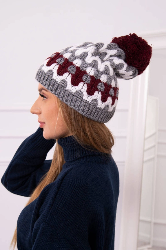 Damenmütze Laila K283 dunkelgrau+weiss+bordeaux