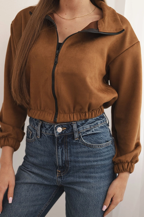 Suede zipper sweatshirt Camel