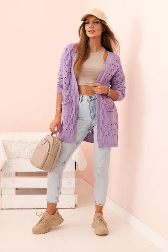 Damen Cardigan mit Taschen aus Spitze lila